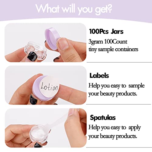 image for GOLACKY 100 Mini Sample Jars with Lids - 3 Gram Capacity, Makeup Trave