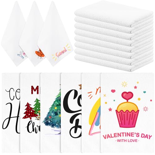 mzfoo 15 Piece Sublimation Blanket 16 x 24 Inch DIY Microfiber Dish Towels for Kitchen Cleaning