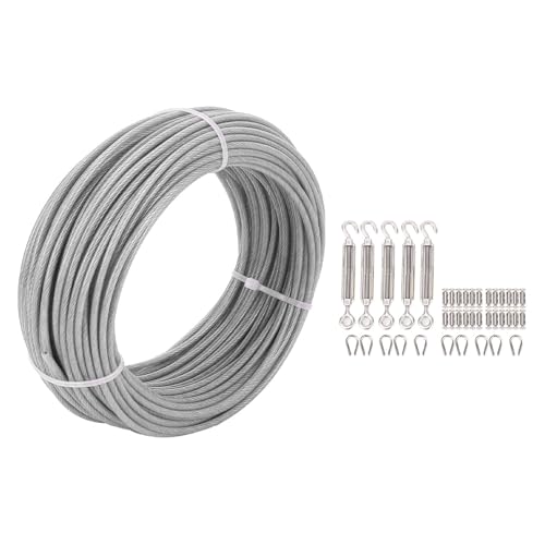 Kit de cable de acero inoxidable 304 de 1/8 pulg con tensores de gancho y ojo, 100 pies miniatura 6