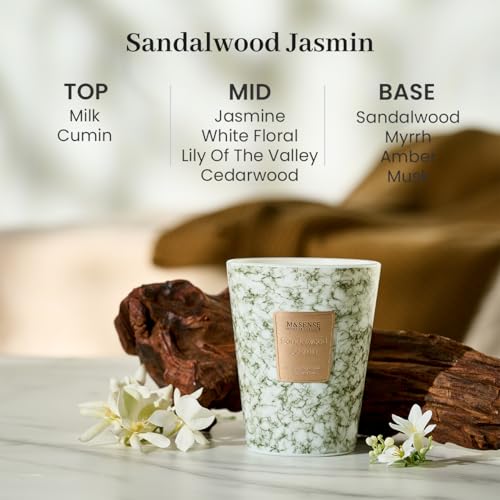 Image of M&SENSE Sandalwood Jasmin Scented Soy Candle, 3 Wick Highly Scented 14.1 Oz 75H, Aromatherapy Christmas Gift for Women and Men