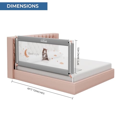 Image of SAFE-O-KID 1 Side Bed Rail (6 Ft /182 cm) with 1-Year Warranty | Bed Railing for Baby Safety |Adjustable Height & Portable | Bed Protector for Baby Falling - Grey