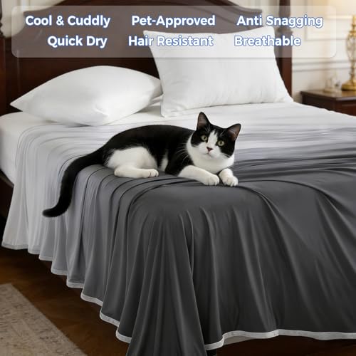 Image of EMME Cooling Throw Blanket Summer Blanket for Hot Sleepers Cold Throws for Couch Sofa Bed Thin Lightweight Double-Sided Keep Body Cool for Kids Adults Gradient Grey