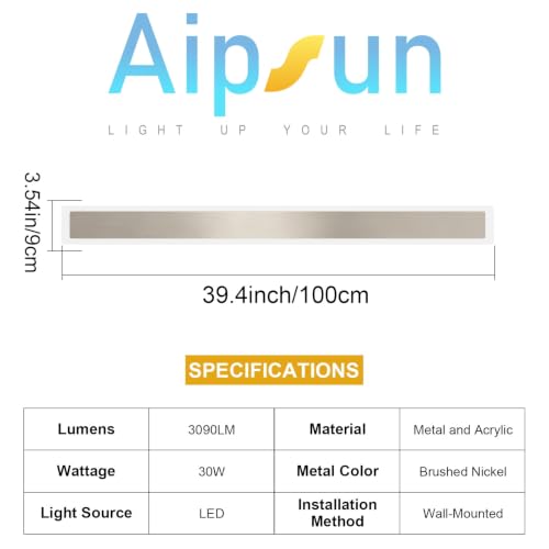 Image of Aipsun 39.4in Brushed Nickel Outdoor Wall Sconces 2 Packs