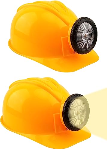 Cotiny 2 Pack Kids Construction Hat Miner Costume Helmet with Light for Boys Girls Dress Up Halloween Party Supplies