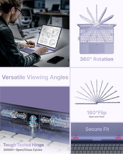 Image of typecase Keyboard Case for iPad Air 13-inch, Trackpad, 360 Rotating | For iPad Air 13 inch M4 /M3 /M2, 11‑Color Backlit Keys, Pencil Holder, 7 Modes, Light Purple, for Work, School, Travel, Drawing
