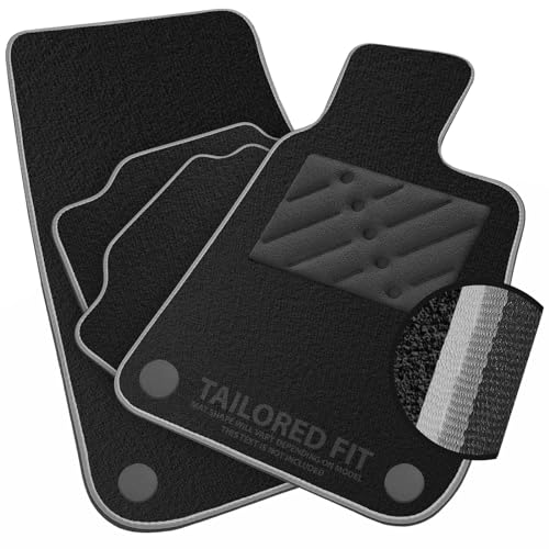Car Mats to fit Nissan Qashqai (J11) 2nd Gen (2014-2021) Black Carpet with Grey & Silver Trim & Black Rectangle Heel Pad [1548]