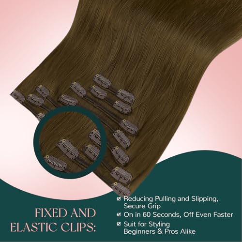 Image of Easyouth Clip in Hair Extensions Brown Hair Extensions Clip ins Medium Brown Real Hair Extension Clips in Human Hair for Short Straight Hair 12 Inch 7Pcs 85G