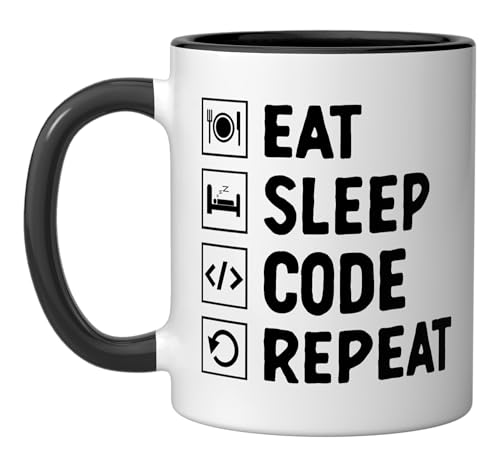 Eat Sleep Code Repeat Computer Programming Programmer Ceramic Mug, Black/White
