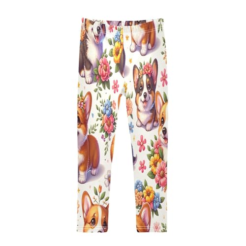 Toddler Girls Leggings Printed Yoga Pants Leggings Cute Dogs in Flowers for Kids