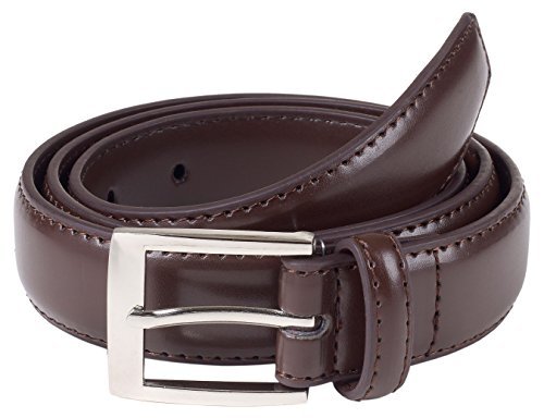 Sportoli Mens Classic Stitched Genuine Leather Uniform Belt - Brown (38)2