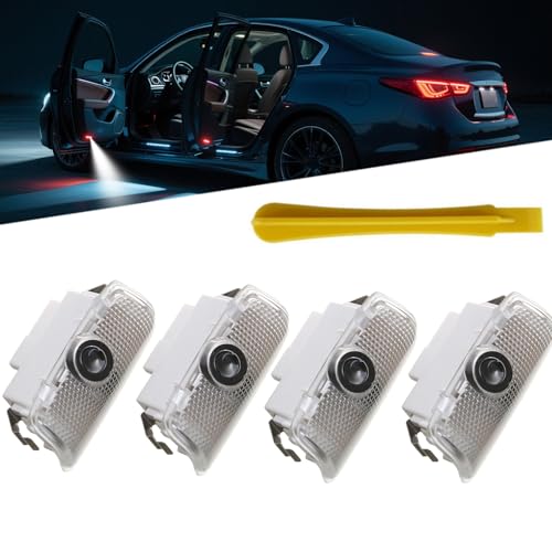 DZJJHK 4Pcs Never Fade Car Door Lights Logo Projector,LED Welcome Lights Puddle Light for Q50 Q60 Q70 G25 G37 QX50/56/60/70/80 M25/35/37/45/56 FX35/37/45/50 EX25/35/37 Ghost Shadow Lamp