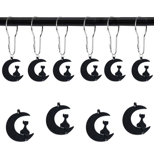 YRMLYMOP Shower Curtain Cat, 12 Pcs Blackcat Gothic Shower Curtain Cat Shower Curtain Hooks Rustproof Metal Shower Rings,Gothic Style Blackcat Theme Home Bathroom Decoration Cute Shower Curtain Hooks