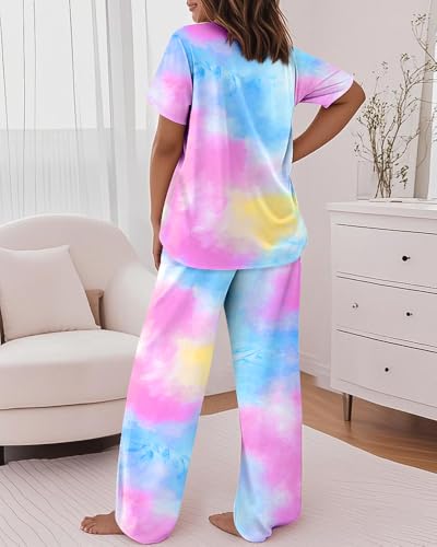 Image of CHICME Womens Pajamas Sets 2 Piece Short Sleeve Lounge Set Printed Loose Pants Pj Sets Loungewear Set