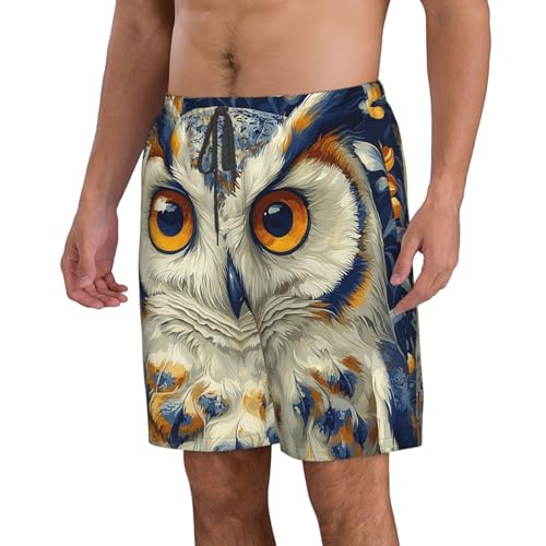 Men Swim Trunks Beach Shorts Swimwear Summer Bathing Suits - Owl Retro2