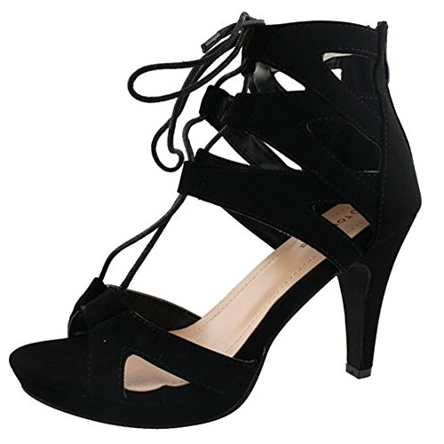 TOP Moda Women's Pebble-2 Gladiator Lace Up Bootie Sandals