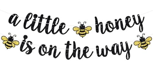 Image of A Little Honey is on the Way Banner, Bumble Bee Baby Shower Hanging Decorations, Welcome Baby, oh Babee, Spring Baby's 1st Birthday Gender Reveal Pregnancy Announcement Decorations Supplies
