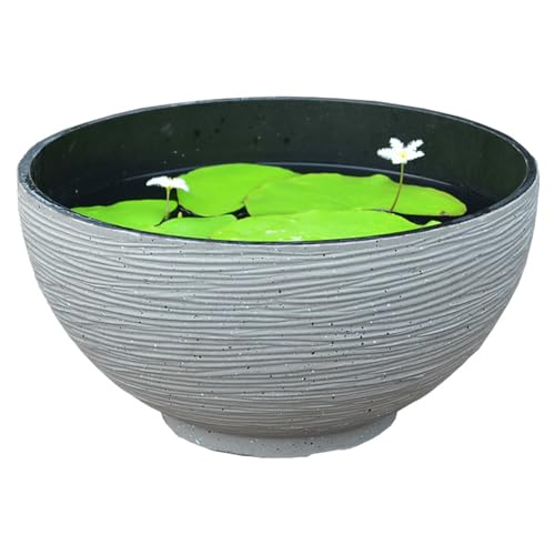 simerlook 睡蓮鉢 メダカ 鉢 大型 植木鉢 金魚鉢 水生植物 プラスチック 模造石 丸鉢 水槽鉢 睡蓮 メダカ鉢 カメ 飼育 水草 池 ガーデン 置物 飾り軽量 頑丈 水鉢 飼育鉢 大型植木鉢 水生植物に 屋外 (35CM,カーキ色)