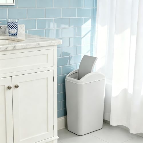 Image of 4.5 Gallon Plastic Swing Top Slim Trash Can, Garbage Bin with Swing Lid, Gray
