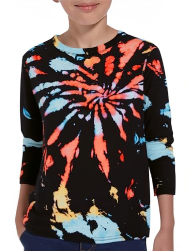 Haloumoning Boys Tie Dye Shirts Kids Long Sleeve Crewneck Shirt Casual Hippies Tees Tops 5-14 Years
