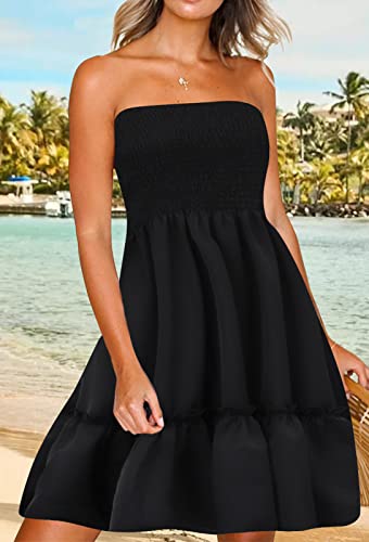 Image of Zyyfly Womens Summer Beach Dresses Strapless Cover Ups Dress Tube Top Sundresses