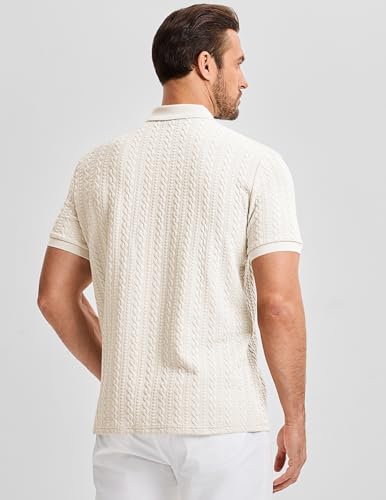 Image of JMIERR Men's Casual Polo Shirt Knitted Textured Short Sleeve Stretch Golf Shirt Summer Vacation Beach Collared Shirts
