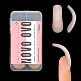 NOVO OVO 100 pcs Hawk Curved Nail Tips, Pink Nude Extra Super Extreme Deep Curve Half Cover Eagle Claw False Nail Extension, Medium/Long Tapered Square Fake Nail Tips for Acrylic 10 Sizes in Box