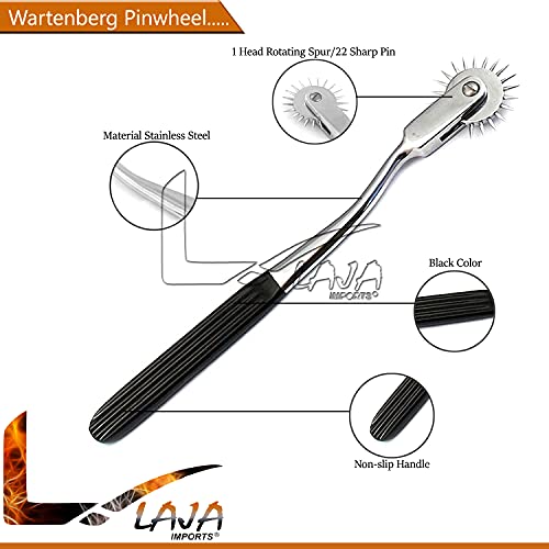 Laja Imports 4 Wartenberg Pin Wheel Pinwheel Chiropractic Instruments Color Handle Blue-Red-Orange-Black for Educational Use