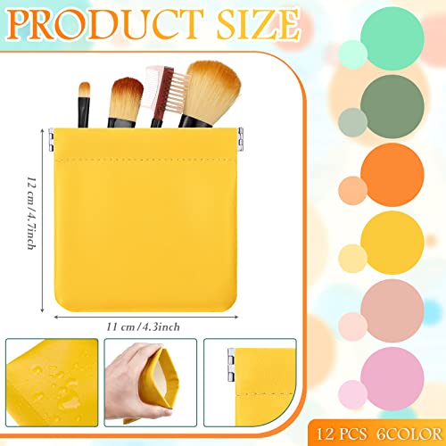 12 Pcs Lambskin Pocket Cosmetic Bag Waterproof No Zipper Self Closing Makeup Bag PU Leather Cosmetic Pouch Cute Purse Makeup Bag Travel Storage for Women Cosmetics Jewelry Toiletry (Bright Color)2