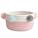 Fieans Panier de Rangement en Corde de Coton Tissée, Petit Boîte de Rangement avec Pompons pour Chambre Décoration, Stockage de Bureau, Cadeau de Douche pour Bébé - Rose