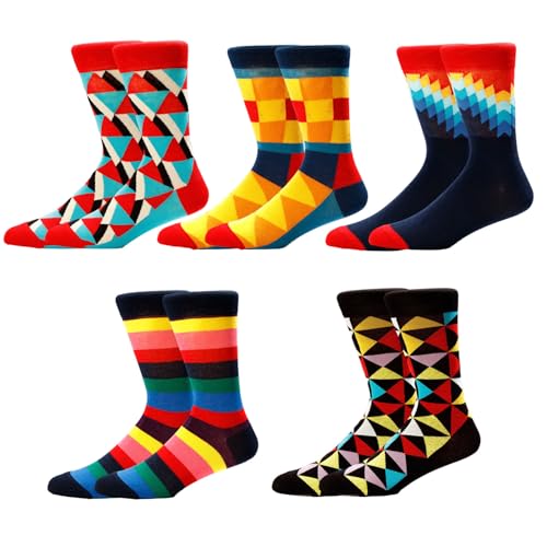 Funky Socks for Men Women Mens Novelty Colourful Crew Socks Multipack UK 4-11 Funny Silly Crazy Argyle Printed Cotton Blend Dress Socks Soft Comfy Everyday Wear Gift Idea Set Pack