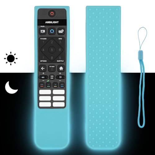 Custodia Telecomando in Silicone Compatibile Con Philips SRC-3215-01 SRC-3215-06 SRC-3216-12 SRC-3216-06S TV Telecomando Copertura Protettiva Antiurto Con un Cordino(Blu Fluorescente)