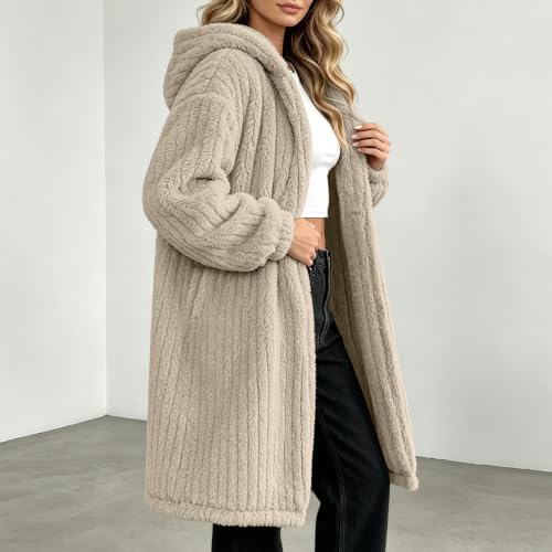 TERGHTP Womens Fleece Jacket Sherpa Hooded Open Front Winter Long Coat - image 5