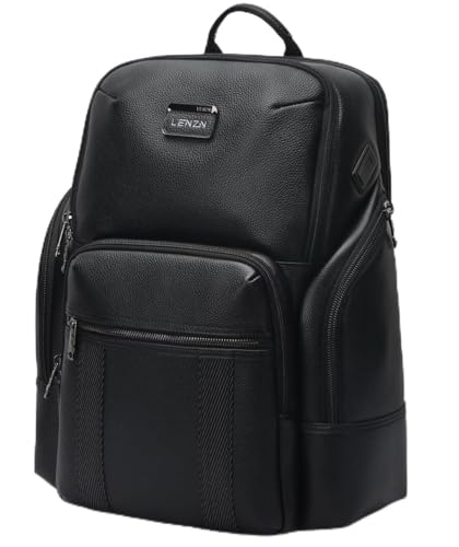 Durable Leather Laptop Business Backpack Perfect for Men & Women, Work Backpack Fits 15.6 Inch, Premium Quality Travel Bag with USB Charging Port, Water-Resistant, Bookbag with Multiple Pockets