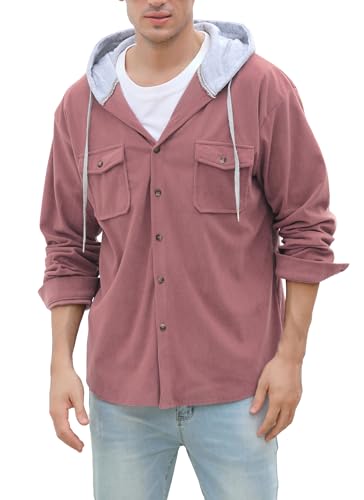 Cromoncent Boys&Mens Corduroy Jacket Casual Long Sleeve Button Down Hooded Shirt Shacket2