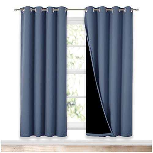 Image of NICETOWN Full Shade Curtain Panels 72 inches Long, Pair of Energy Smart & Noise Blocking Out Blackout Drapes for Guest Room Window, Thermal Insulated Lined Window Dressing (Stone Blue, 52x72)