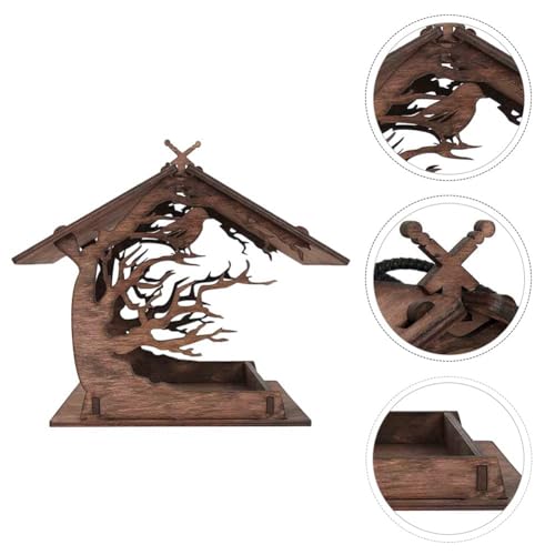image for Kqcibz Wooden Bird Feeder Hanging Drinker for Garden Garden Decor Roof