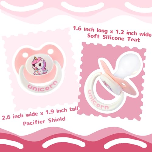 Image of Cute Adult Sized Pacifier for Anxiety: Big Shield Unicorn Paci for Autism - Soft Silicone Large Nipple Binky for Sleeping Pink and White