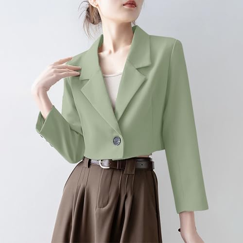 Womens Casual Cropped Blazers Classic Lapel Long Sleeve Cardigan Office Work Business Suit Petite Girls Jackets Coats3