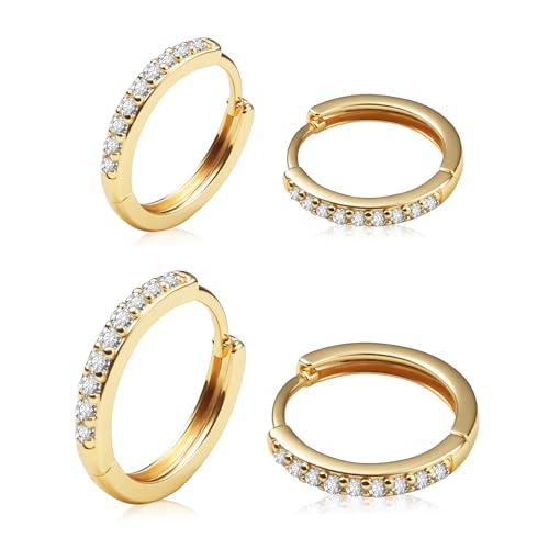Gemsme 2 Pairs Gold Hoop Earrings -18K Gold Plated Huggie Hoop Earrings Cubic Zirconia Hypoallergenic Set for Women Men