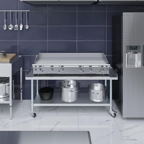 Image of AmGood Stainless Steel Equipment Stand with Undershelf + Casters, Heavy Duty, Commercial Grade, NSF (24 inch Width x 60 inch Length + Casters)