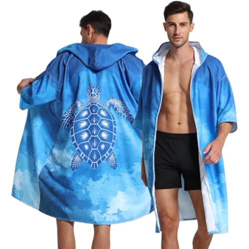 Surf Poncho Changing Towel Swim Robe with Zipper, Absorbent Quick Dry Microfiber Long Sleeves Poncho Hoodie for Swimming