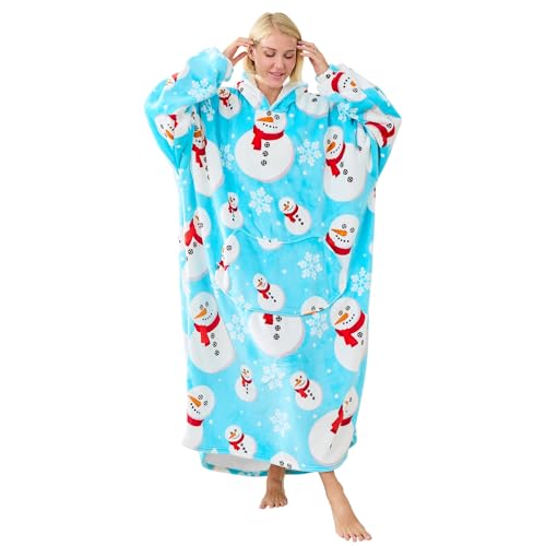 Generic Microfiber Fleece Wearable Blanket Hoodie, Blue Snowman