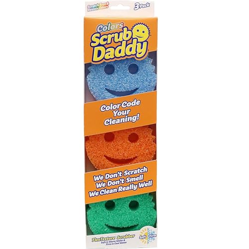 Scrub Daddy Sponge Set - Colors Scratch-Free Sponges For Dishes And Home Odor Resistant Soft In Warm Water Firm Cold Deep Cleaning Dishwasher Safe Multi-Use Functional Ergonomic 3Ct