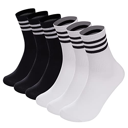 NANAGO 6 PAIRS Black White Striped socks, Retro Crew Socks for Men & Women,spring and summer SIZE 9-11