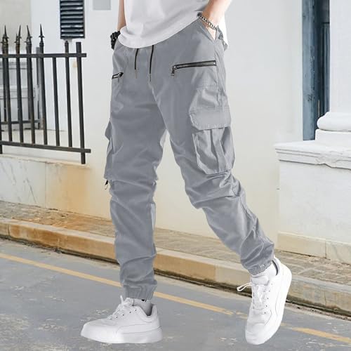 Men's Baggy Cargo Pants Casual Elastic Waist Drawstring Joggers Pants Tapered Sweatpants for Men Multi Pockets4