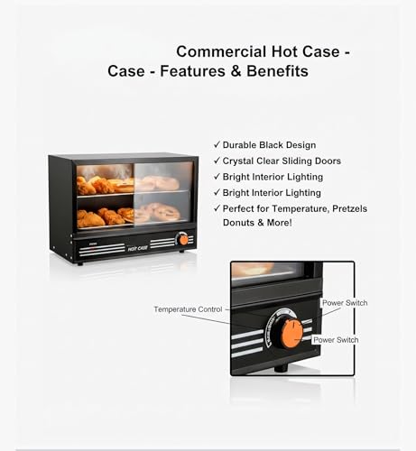 Image of Electric Hot Case Petiz Oven,Food Warmer with Sliding Door 750W Temperature Control up to 150C Black 43x60x25 cm