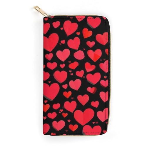Fashion Decor Wallet, Long PU Zipper Wallet, Travel Purse Fashion Design, Huge Storage Capacity PurseValentine's Day Elegant Red Love Heart Black