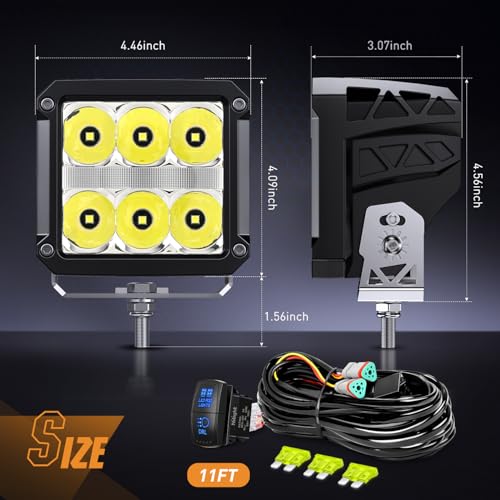 Image of Nilight LED Pod Lights with Amber DRL 4 Inch 60 W Square 6487 LM Super Spot Light w / 16 AWG Wiring Harness Kit for Auxiliary Offroad Driving LED Work Lights for Truck UTV ATV SUV 4x4 Jeep