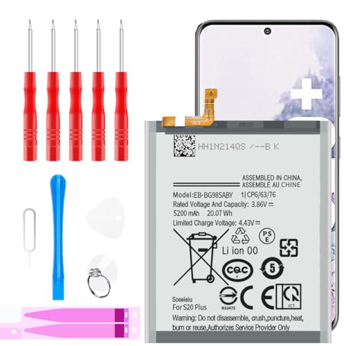 Batería de repuesto para Samsung Galaxy S20 Plus, 5200 mAh, EB BG985ABY para Samsung Galaxy S20 Plus SM G985 SM G985F, Galaxy S20 Plus 5G (G986B) con kit de herramientas de reparación