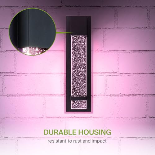 Image of ASD LED 18 inch Bubble Glass Wall Light Fixture, Outdoor & Indoor Seeded Sconce | RGBW, Smart, Waterproof, ETL Listed | 9W 250LM 3000-5000K 100-277V | Exterior Lantern, Porch Lighting | Black, 2 Pack